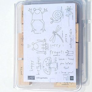 RETIRED Stampin' Up UNFROGETABLE Wood Rubber Stamp Set